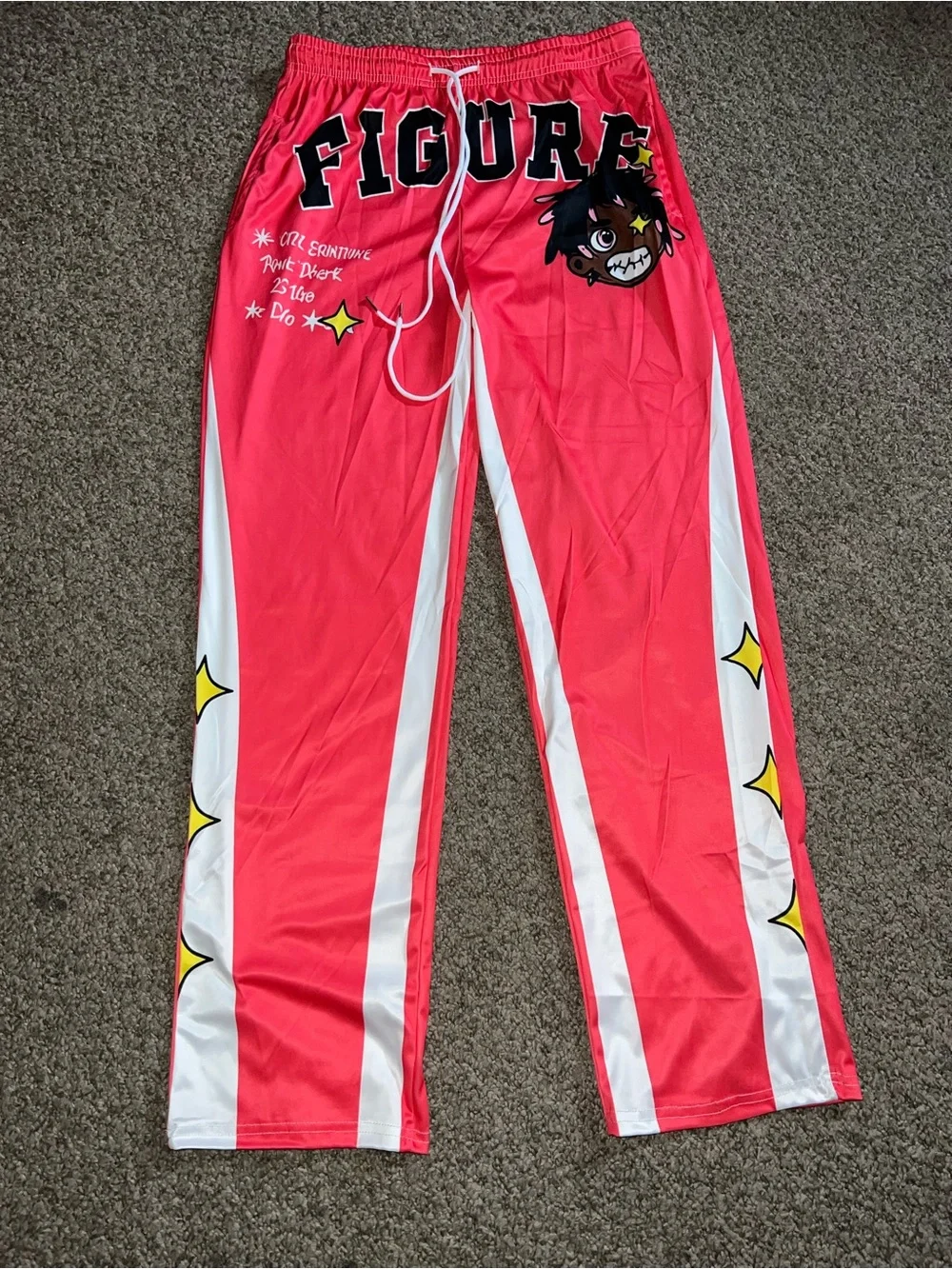 Kids Bright Pink Graphic Pajama Pants with Side Stripe